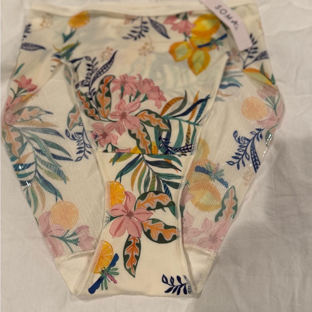 SOMA VANISHING EDGE MICROFIBER HIGH LEG- SZ S, LEMON SQUEEZE MINI IVORY .NWT
